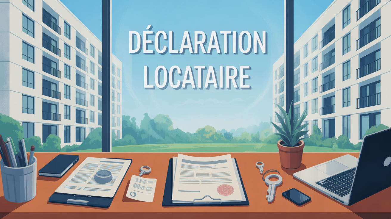declaration locataire illustration immeuble moderne sur bureau