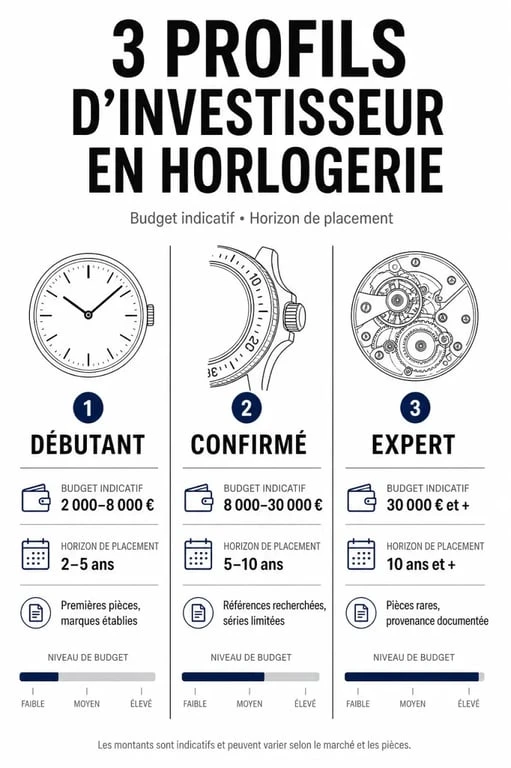 Infographie des profils d'investisseur pour investir dans une montre de luxe