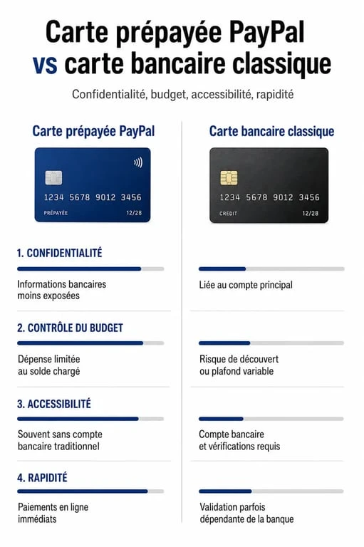Comparatif entre carte prépayée PayPal et carte bancaire classique pour la gestion de budget