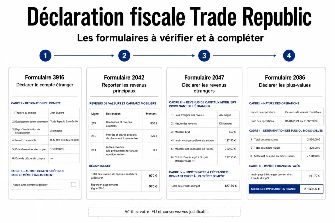 Infographie récapitulative des formulaires pour la déclaration d'impôts Trade Republic