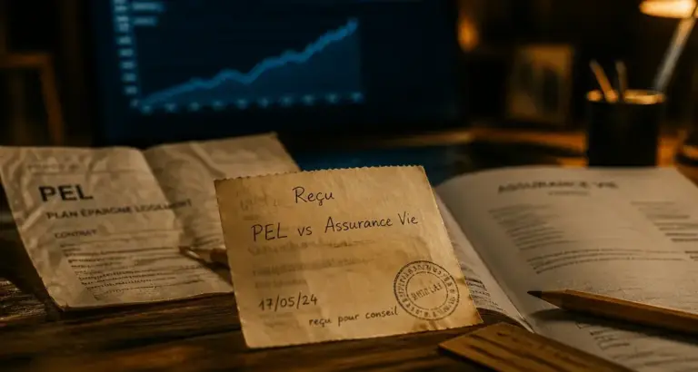 PEL ou assurance vie : documents et contrat sur table