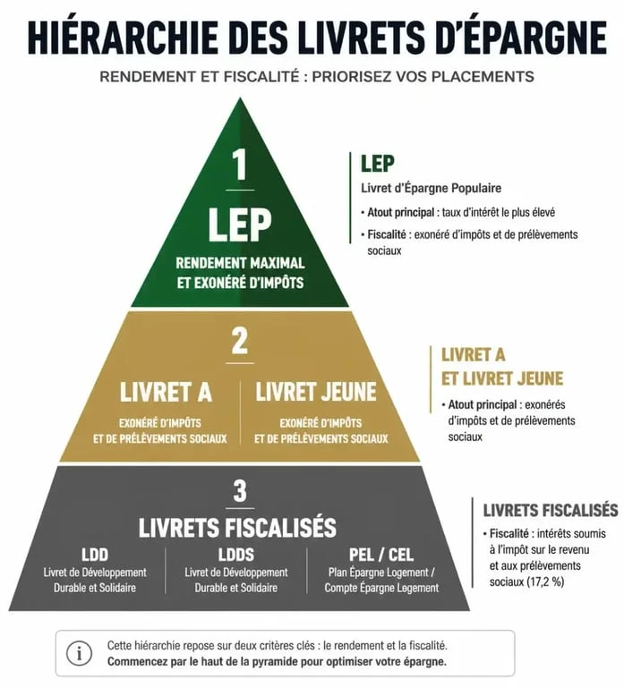 Infographie comparative des livrets d'épargne Crédit Mutuel : LEP, Livret A et Livret Jeune pour identifier le livret qui rapporte le plus.