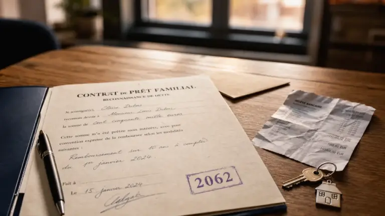 Prêt familial montant maximum : contrat et reconnaissance de dette sur table