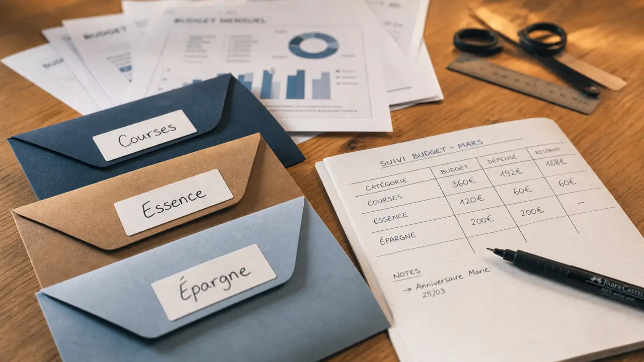 Enveloppe budget à imprimer, modèles minimalistes et décorés, papier épais et étiquettes.
